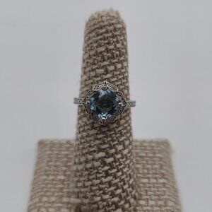 Size 6 Sterling Silver Blue Fancy Cubic Zirconia Gem Band Ring A2746